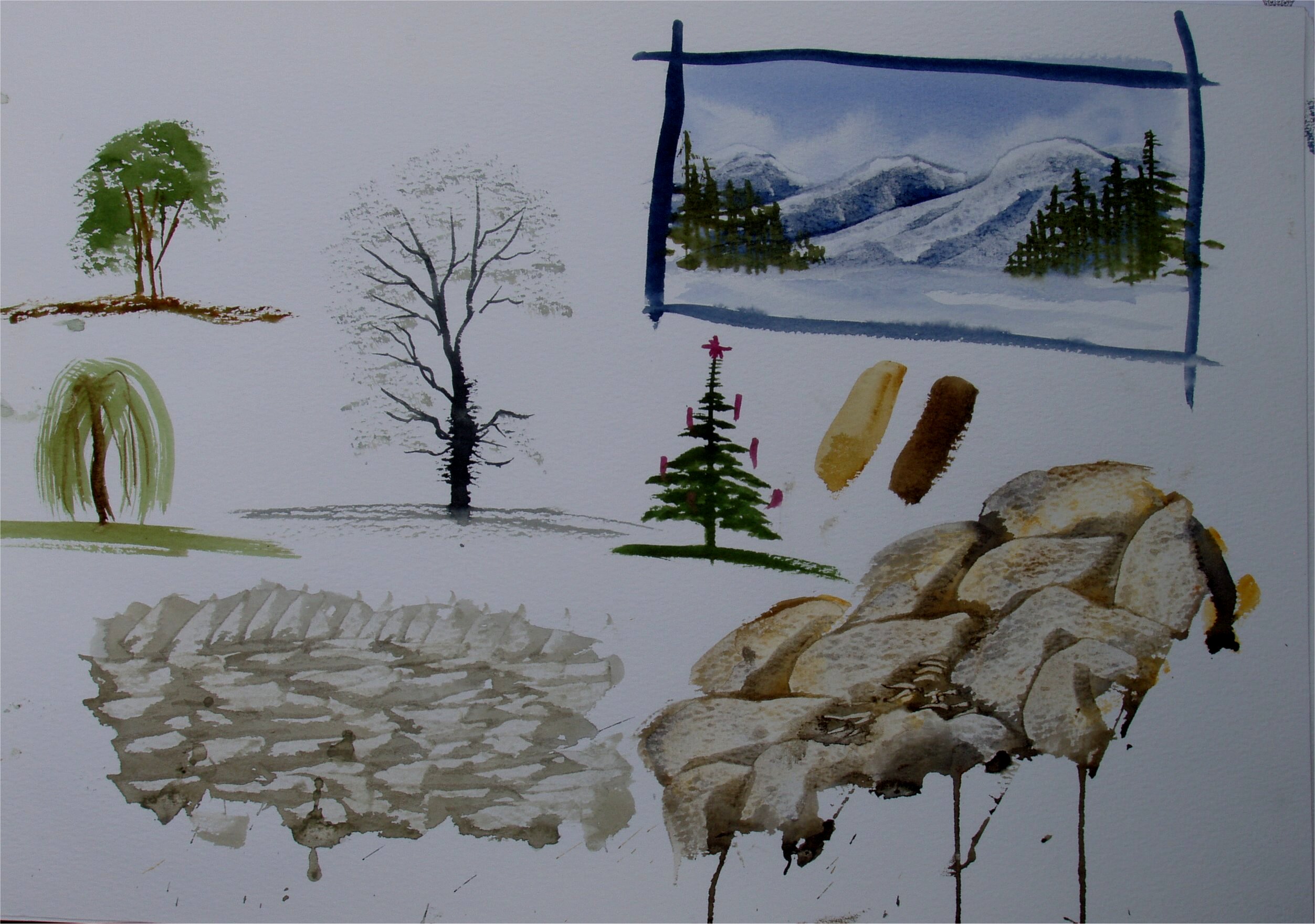 How to paint trees, rocks and mountains